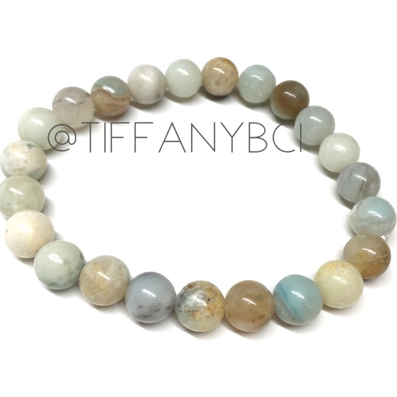 Bamboo Leaf Agate and Amazonite Genuine Stone Bracelet - Picture 7 of 15